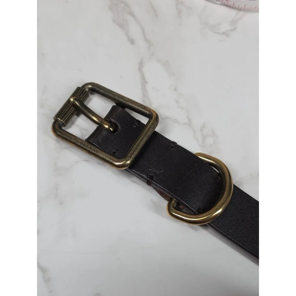 Burberry Mens Dark Brown Leather Belt 44 110 Made in Italy Antique Brass Buckle
